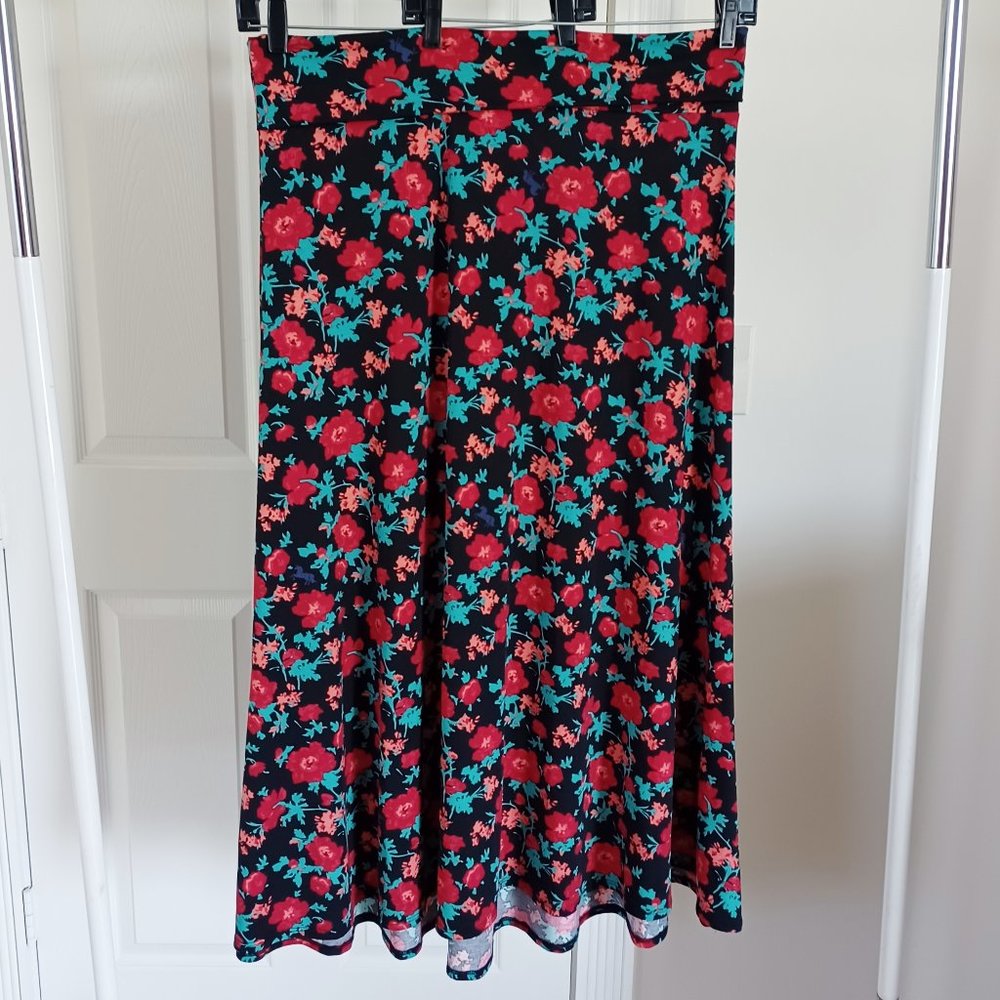 LuLaRoe Floral Black and Red Women's maxi Skirt